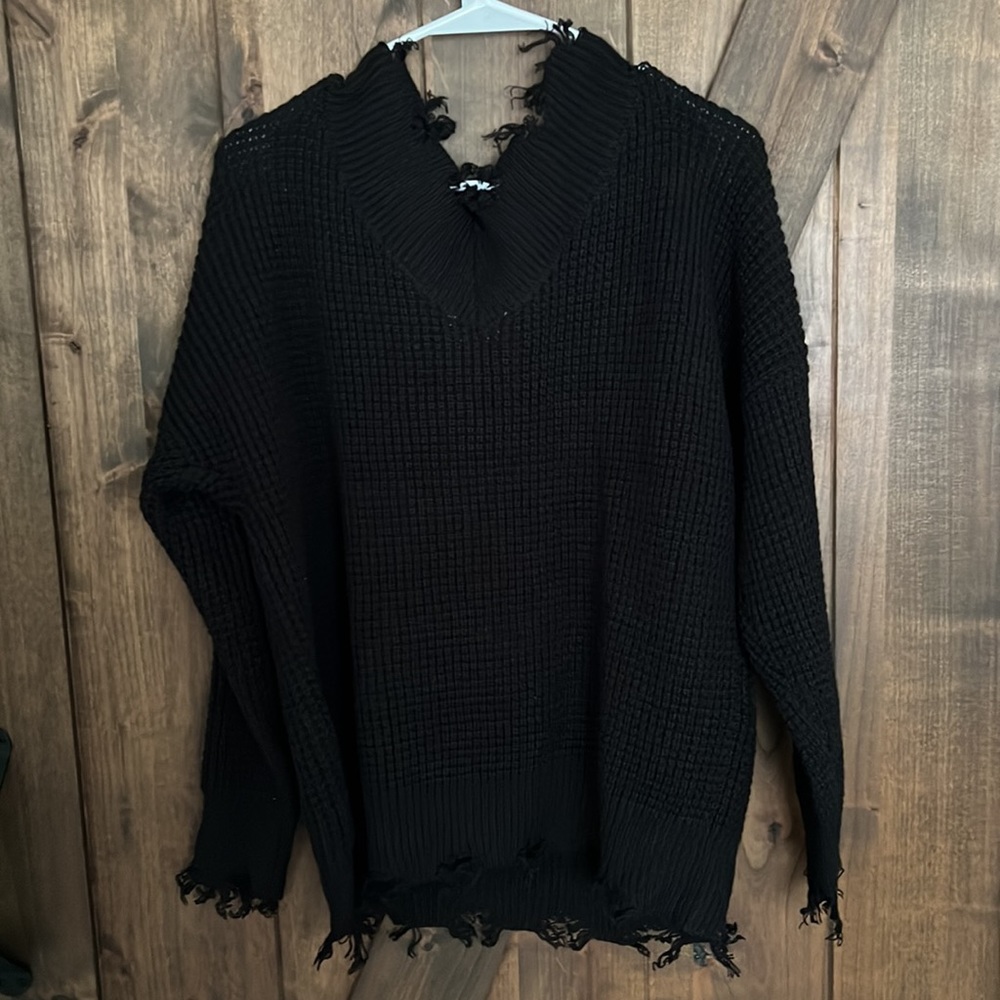 Black frayed knit sweater - Picture 4 of 6